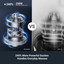 Comparison of two vacuum motor designs with text highlighting power and suction capabilities.