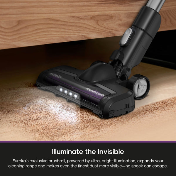 Eureka vacuum cleaner with brushroll on a wooden floor