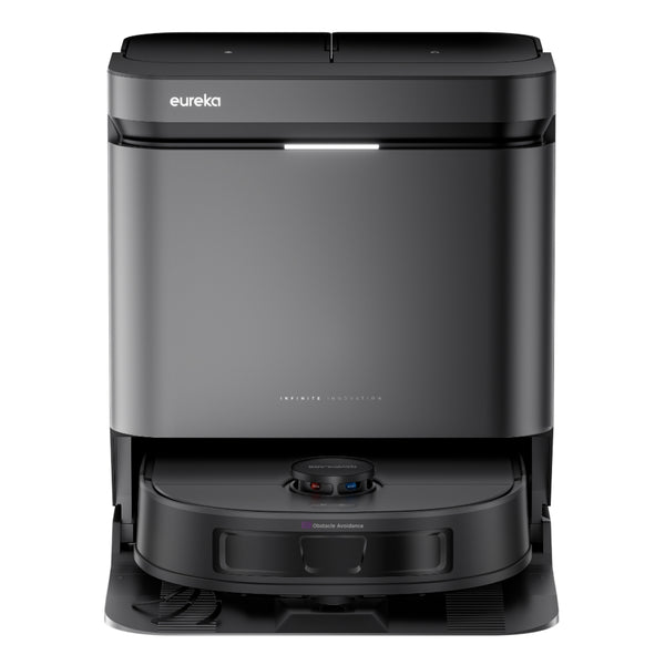 Black Eureka robot vacuum cleaner on a white background