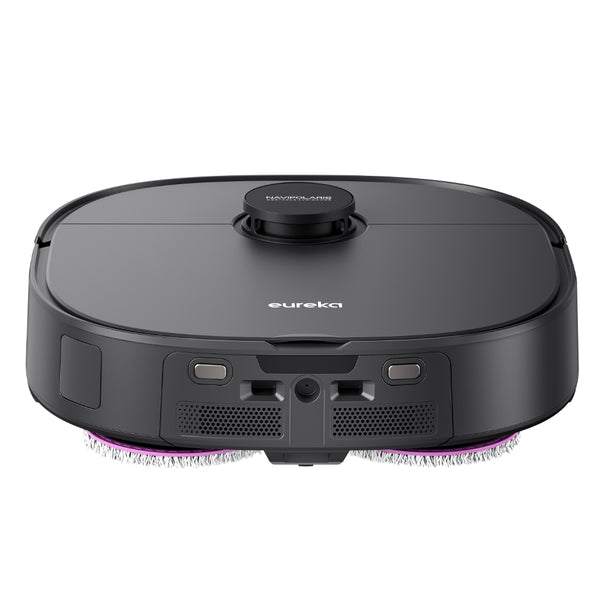 Black Eureka robot vacuum cleaner on a white background