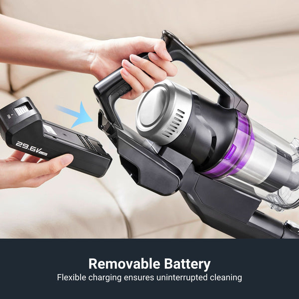 Multifunctional vacuum cleaner with various attachments on a white background
