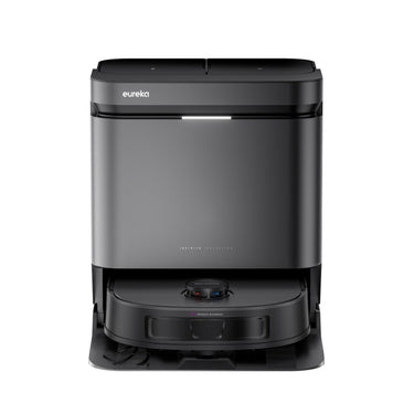 Black Eureka robot vacuum cleaner on a white background