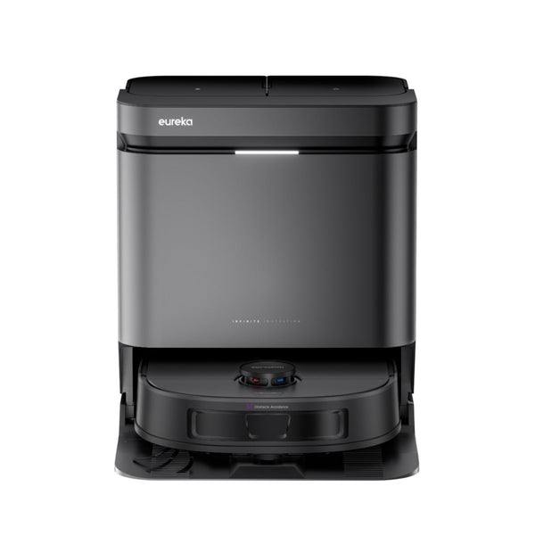 Black Eureka robot vacuum cleaner on a white background