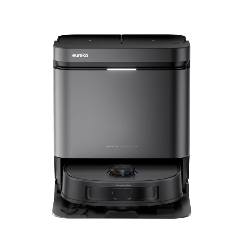 Black Eureka robot vacuum cleaner on a white background
