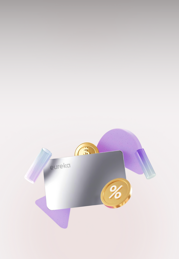 Silver card with gold coins and a purple device on a light gray background