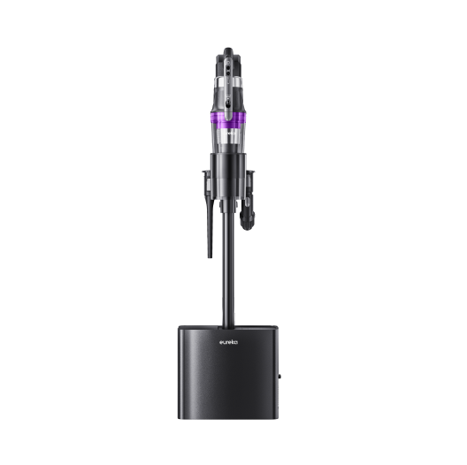 Black and purple vacuum cleaner on a white background