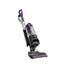 Upright vacuum cleaner with purple accents on a white background