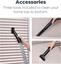 Vacuum cleaner attachments being used to clean blinds and a carpet.